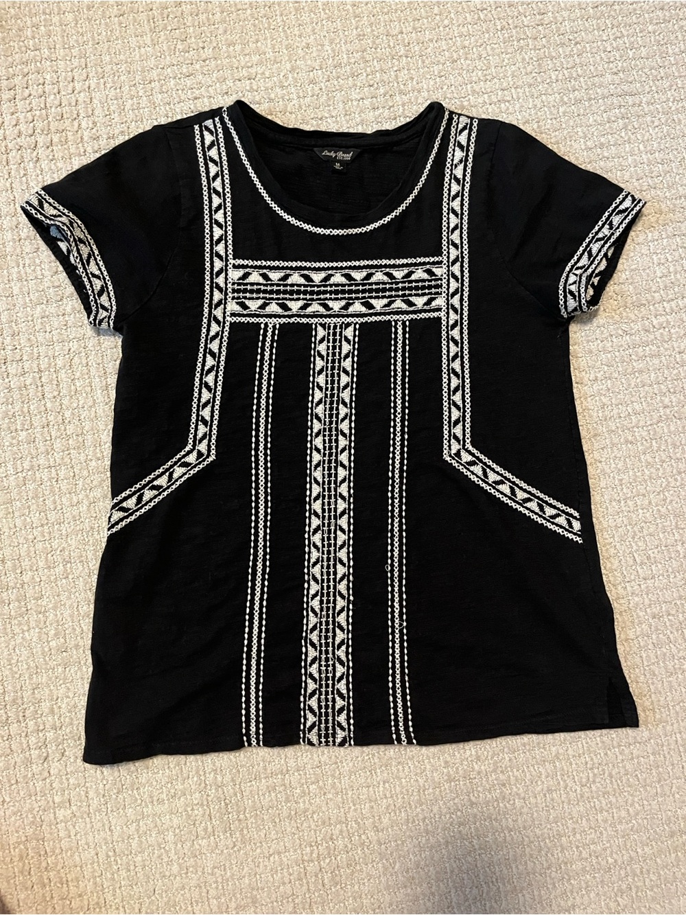 Lucky Brand Peasant Top Black and White Print